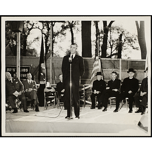 U.S. Senator Leverett Saltonstall speaks at the ground breaking ceremony for the Charles Hayden Memorial Clubhouse in South Boston