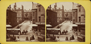 Stereograph of Pemberton Square and corner of Scollay Building, Boston, Massachusetts