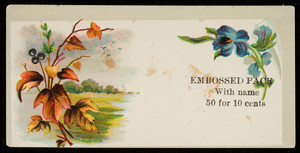 Sample card for embossed pack with name, location unknown, undated