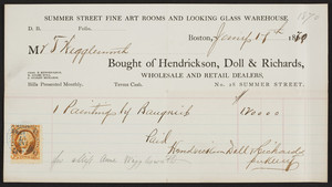 Billhead for Hendrickson, Doll & Richards, fine art, looking glass, No. 28 Summer Street, Boston, Mass., dated January 17, 1870