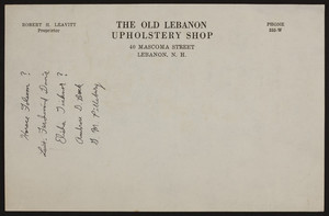 Letterhead for The Old Lebanon Upholstery Shop, 40 Mascoma Street, Lebanon, New Hampshire, undated