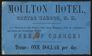 Trade card for the Moulton Hotel, Centre Harbor, New Hampshire, undated