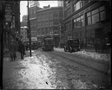 Streetscape, Washington and Cornhill Streets, Adams Square, Boston, Mass., March 8, 1916