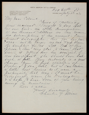 Charles G. Weir to Thomas Lincoln Casey, July 13, 1883
