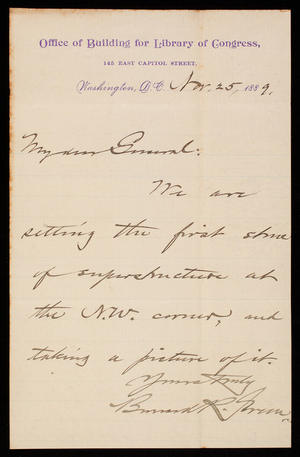 Bernard R. Green to Thomas Lincoln Casey, November 25, 1889