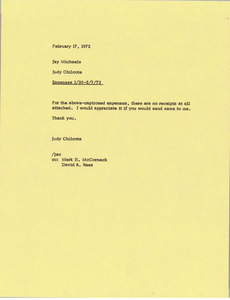 Memorandum from Judy Chilcote to Jay Michaels