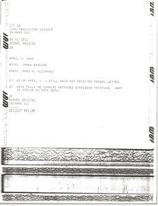 Telex prinotut from Mark H. McCormack to James Erskine