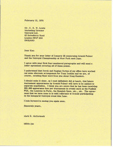 Letter from Mark H. McCormack to C. K. W. Lewis