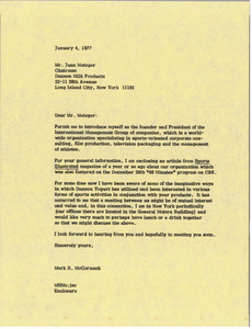 Letter from Mark H. McCormack to Juan Metzger