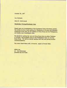 Memorandum from Mark H. McCormack to Jay Michaels