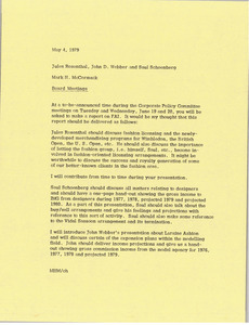 Memorandum from Mark H. McCormack to Jules Rosenthal, John D. Webber and Saul Schoenberg