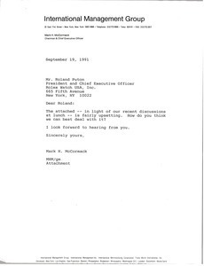 Letter from Mark H. McCormack to Roland Puton