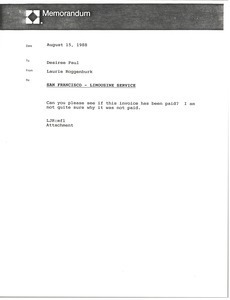 Memorandum from Laurie Roggenburk to Desiree Paul