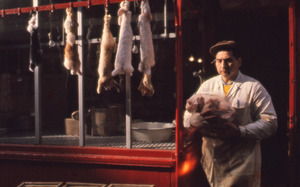 Dead rabbits in butcher shop