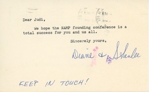 Card from Stanlee and Diane Kafka to Judi Chamberlin