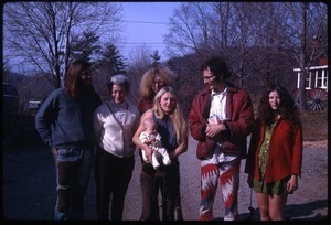 Nina Keller, John Wilton, Janice Frey (with baby Sequoya), Charles Light, Nina's mother, Tony Matthews, Montague Farm Commune