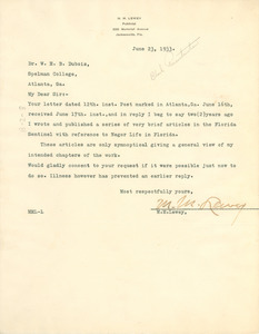 Letter from M. M. Lewey to W. E. B. Du Bois