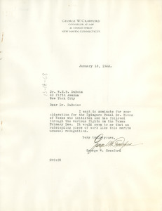 Letter from George W. Crawford to W. E. B. Du Bois