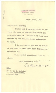 Letter from Arthur B. Spingarn to W. E. B. Du Bois