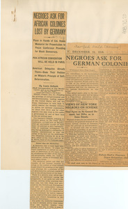 Negroes ask for African colonies lost by Germany