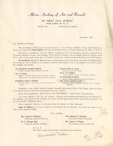 Circular letter from African Academy of Arts and Research to W. E. B. Du Bois