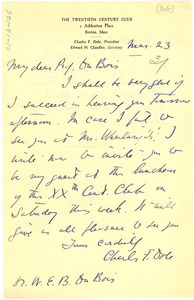 Letter from Charles F. Dole to W. E. B. Du Bois