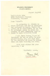 Letter from Mercer Cook to W. E. B. Du Bois