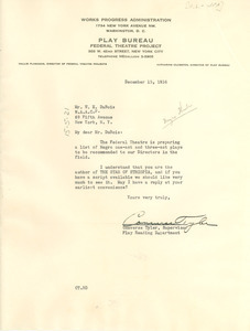 Letter from United States Works Progress Administration to W. E. B. Du Bois