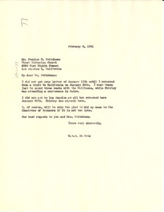 Letter from W. E. B. Du Bois to First Unitarian Church of Los Angeles
