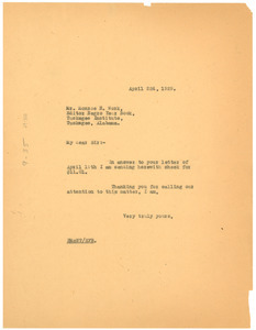 Letter from Crisis to Tuskegee Institute