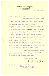 Letter from The Outlook Company to W. E. B. Du Bois