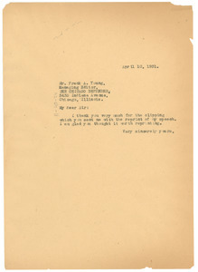 Letter from W. E. B. Du Bois to Chicago Defender