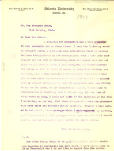 Letter from W. E. B. Du Bois to Ray Stannard Baker