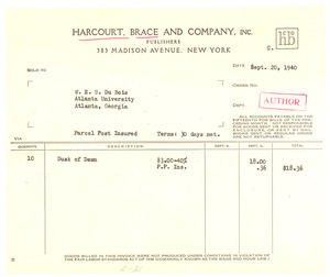 Invoice from Harcourt, Brace and Company