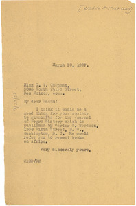Letter from W. E. B. Du Bois to Negro History Club