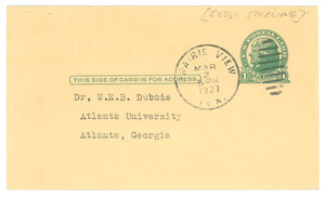 Postcard from Jesse H. Sterling to W. E. B. Du Bois