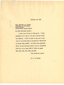 Letter from W. E. B. Du Bois to Gwendolen M. Carter