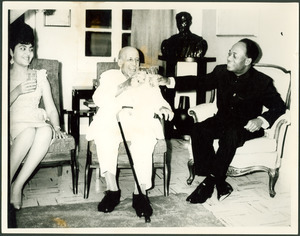 W. E. B. Du Bois on his 95th birthday toasting Kwame Nkrumah and Madame Nkrumah, 95th Birthday celebration, Accra, Ghana