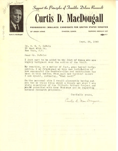 Letter from Curtis D. MacDougall to W. E. B. Du Bois