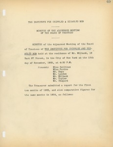 The Institute for Crippled and Disabled Men Minutes of the Ajourned Meeting of the Board of Trustees