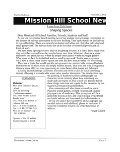 Mission Hill School newsletter, October 5, 2012