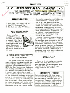 Mountain Lace: The Newsletter of Trans - West Virginia (August, 1992)