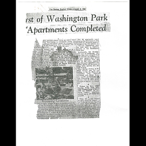 Photocopy of Boston Sunday Globe article about completed Washington Park apartments