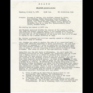 Draft of minutes and agenda for Boston Redevelopment Authority (BRA)-fair housing groups meeting on January 7, 1964