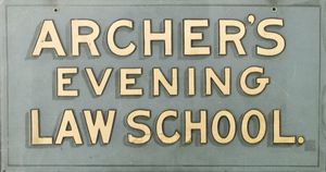 "Archer's Evening Law School" sign