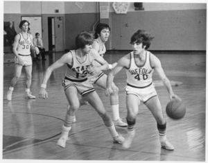 Suffolk University men's basketball game versus Lowell State, 1975