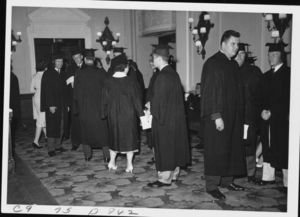 Graduate waiting to process at the 1960 Suffolk University commencement
