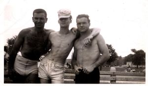 John Joseph Moakley at Carson Beach with friends, 1940s