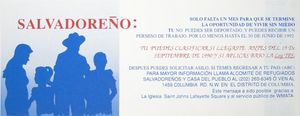 Salvadoran Refugee Asylum information poster, 30 June 1992