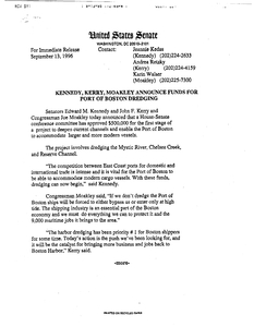 Press release "Kennedy, Kerry and Moakley announce funds for port of Boston dredging", 13 September 1996